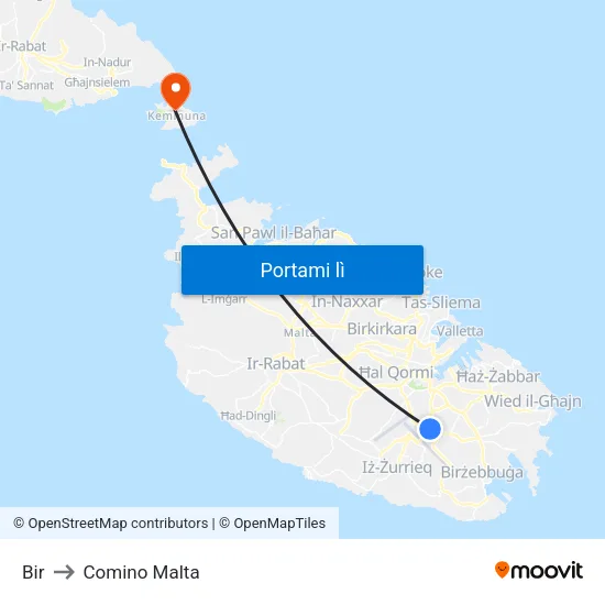 Bir to Comino Malta map