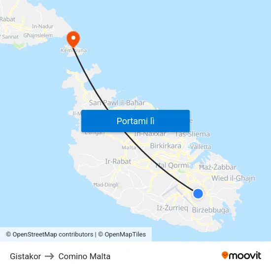 Gistakor to Comino Malta map