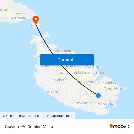 Gravina to Comino Malta map