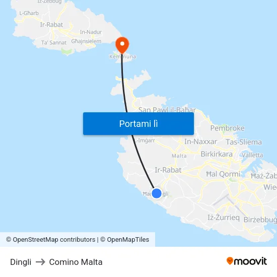 Dingli to Comino Malta map