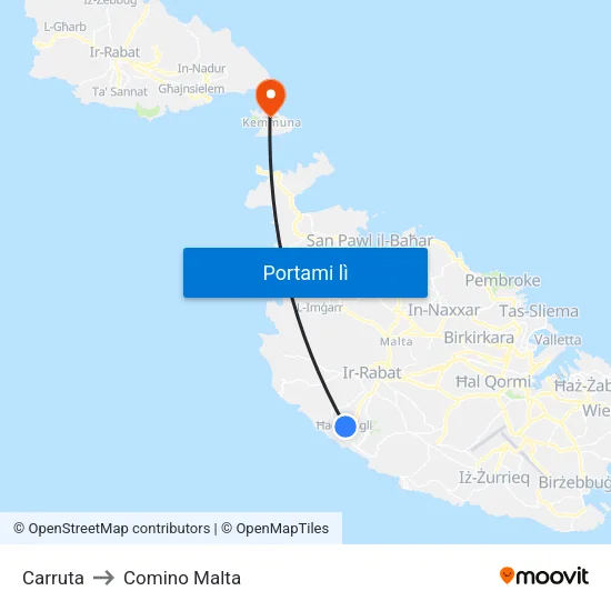 Carruta to Comino Malta map