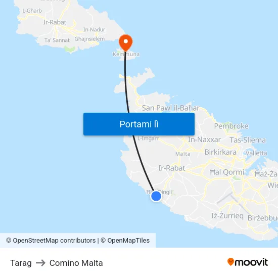 Tarag to Comino Malta map