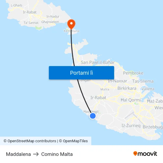 Maddalena to Comino Malta map