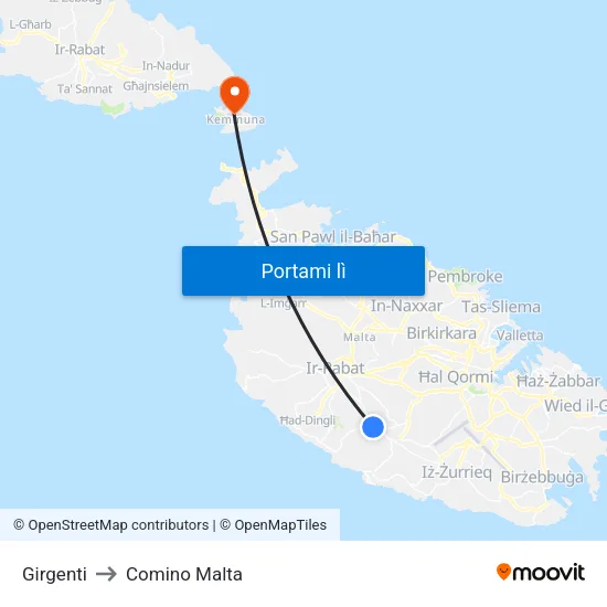 Girgenti to Comino Malta map