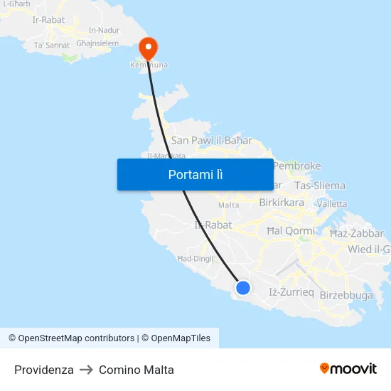 Providenza to Comino Malta map