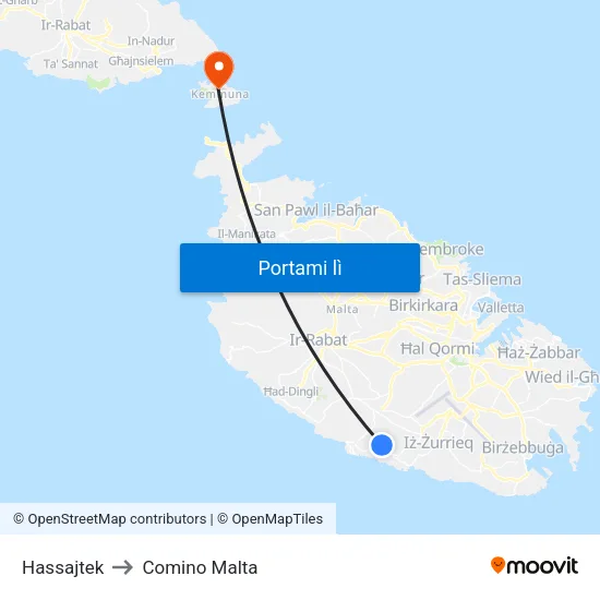 Hassajtek to Comino Malta map