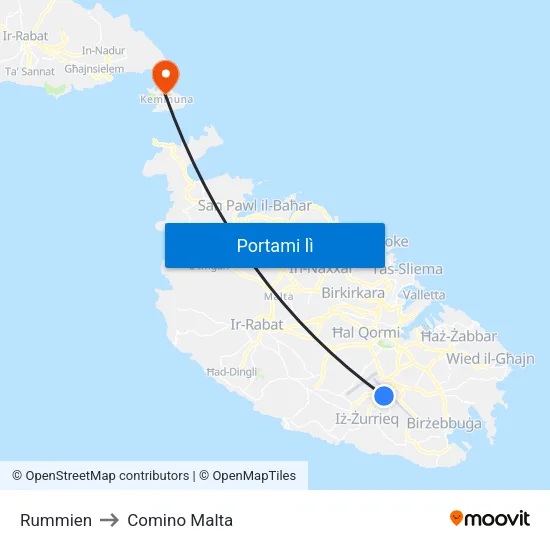 Rummien to Comino Malta map