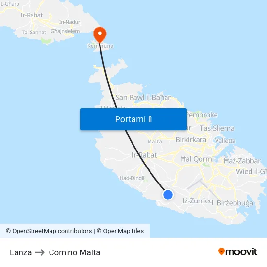 Lanza to Comino Malta map