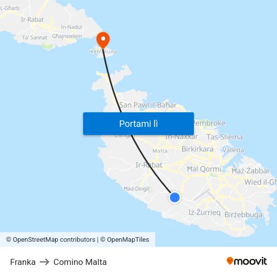 Franka to Comino Malta map