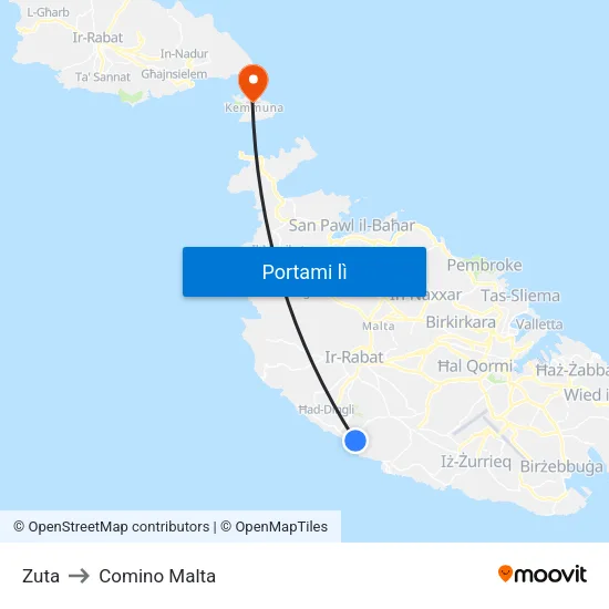 Zuta to Comino Malta map