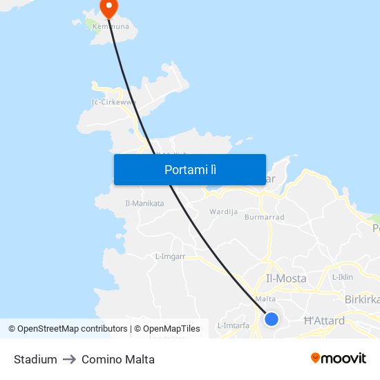 Stadium to Comino Malta map