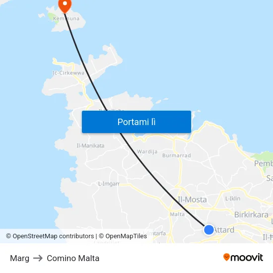 Marg to Comino Malta map