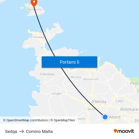 Sedqa to Comino Malta map