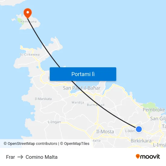 Frar to Comino Malta map