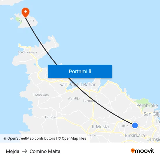 Mejda to Comino Malta map