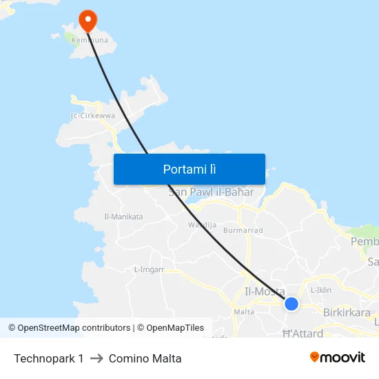 Technopark 1 to Comino Malta map