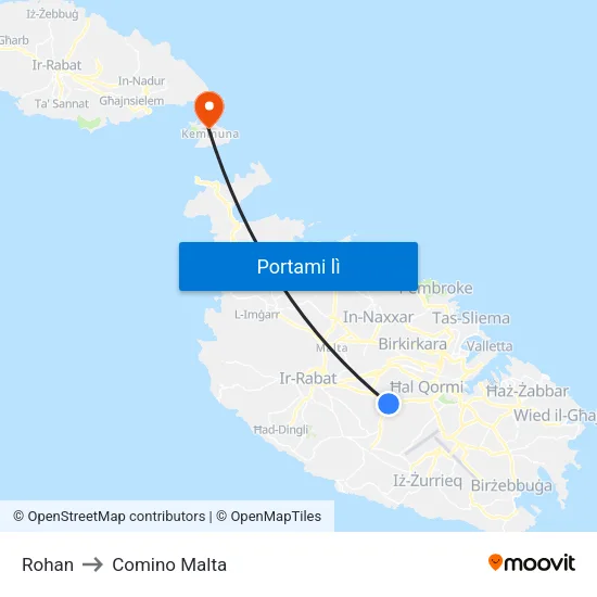Rohan to Comino Malta map