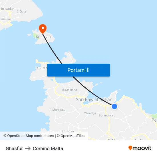 Ghasfur to Comino Malta map