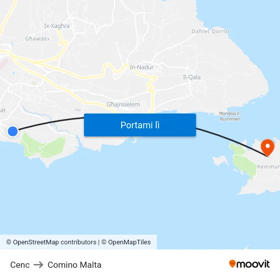 Cenc to Comino Malta map