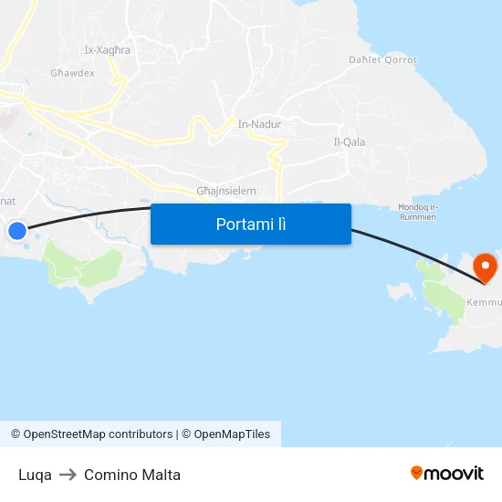 Luqa to Comino Malta map
