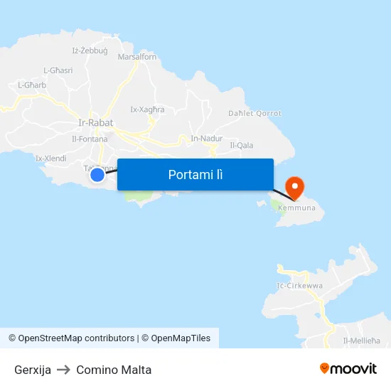 Gerxija to Comino Malta map