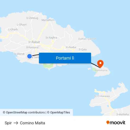 Spir to Comino Malta map