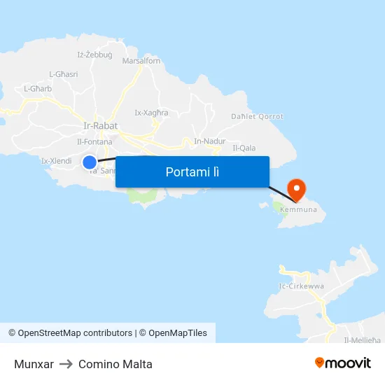 Munxar to Comino Malta map