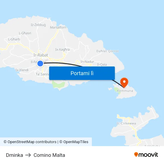 Dminka to Comino Malta map