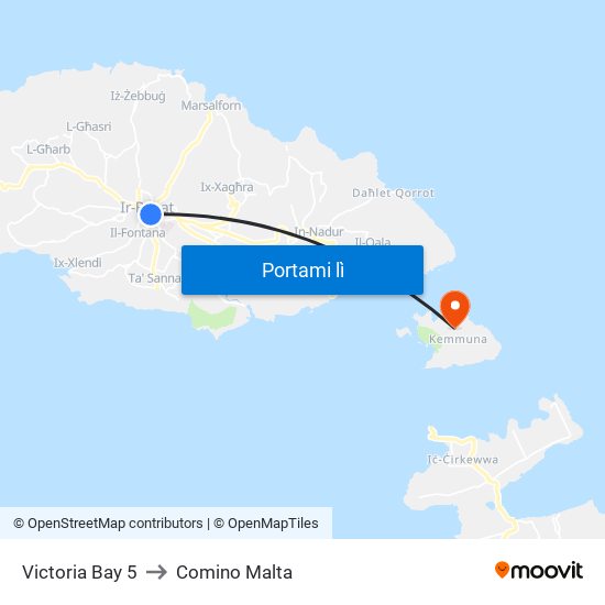 Victoria Bay 5 to Comino Malta map