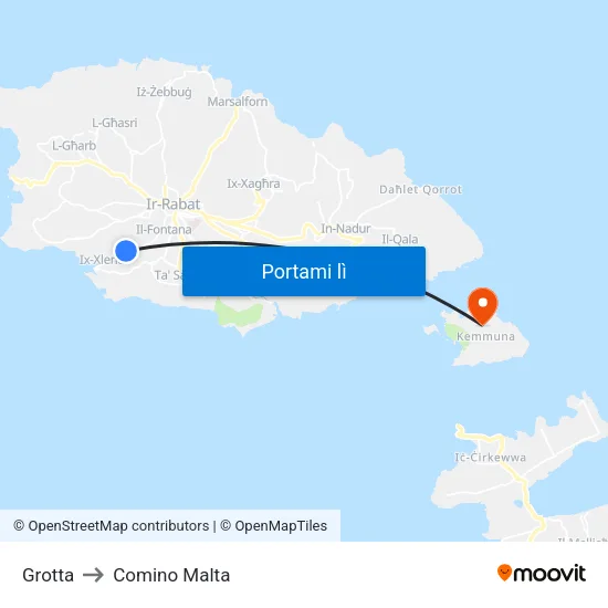 Grotta to Comino Malta map