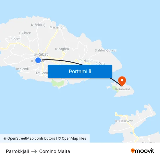 Parrokkjali to Comino Malta map