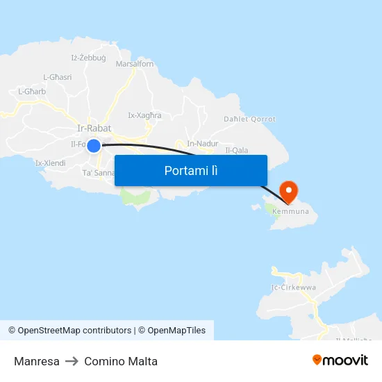 Manresa to Comino Malta map