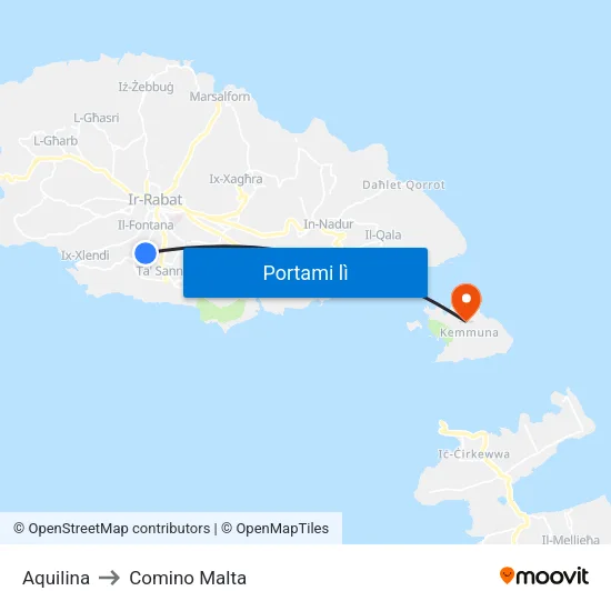 Aquilina to Comino Malta map
