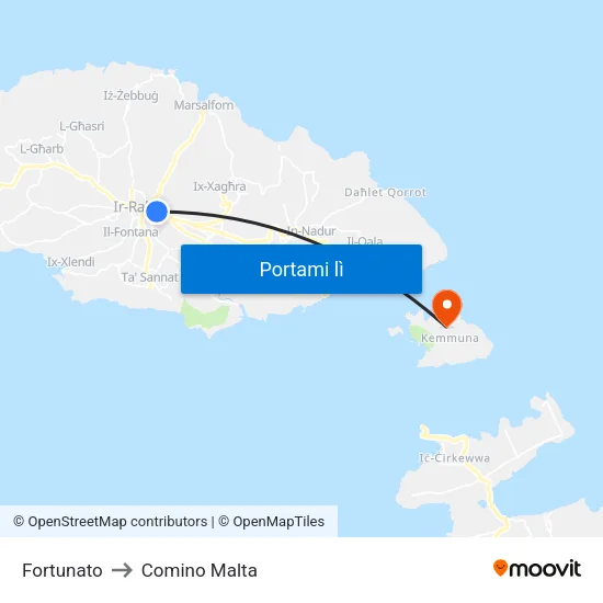 Fortunato to Comino Malta map