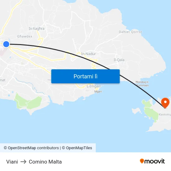 Viani to Comino Malta map