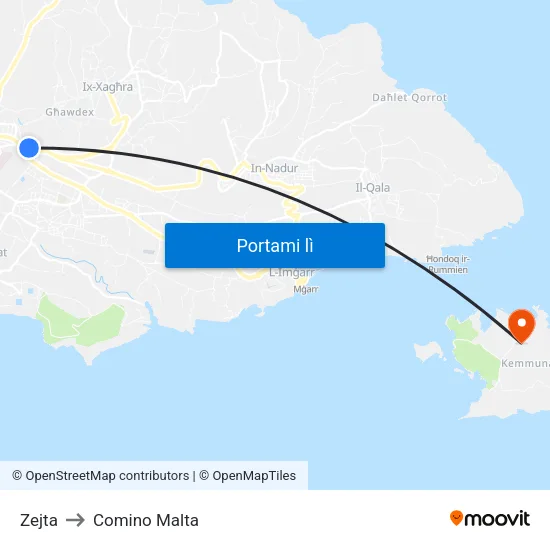 Zejta to Comino Malta map