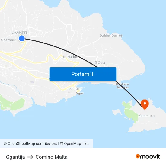 Ggantija to Comino Malta map