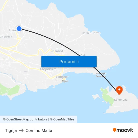 Tigrija to Comino Malta map