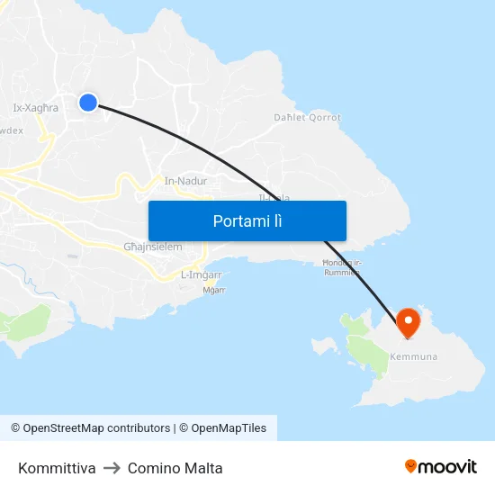 Kommittiva to Comino Malta map