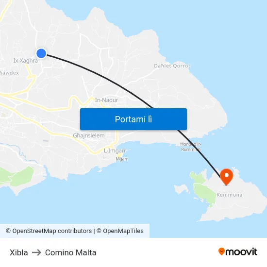 Xibla to Comino Malta map