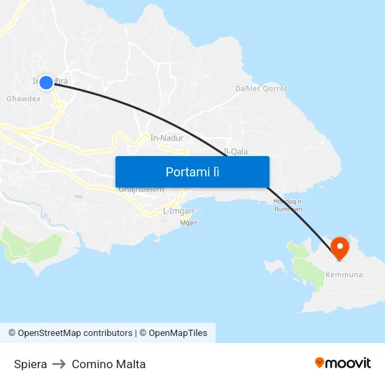 Spiera to Comino Malta map