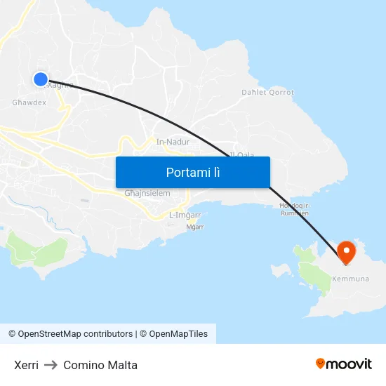 Xerri to Comino Malta map