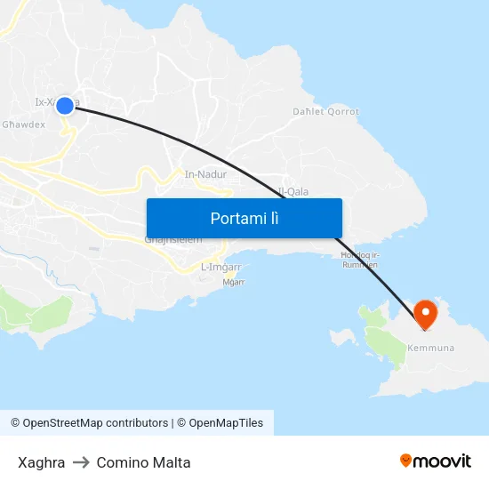 Xaghra to Comino Malta map