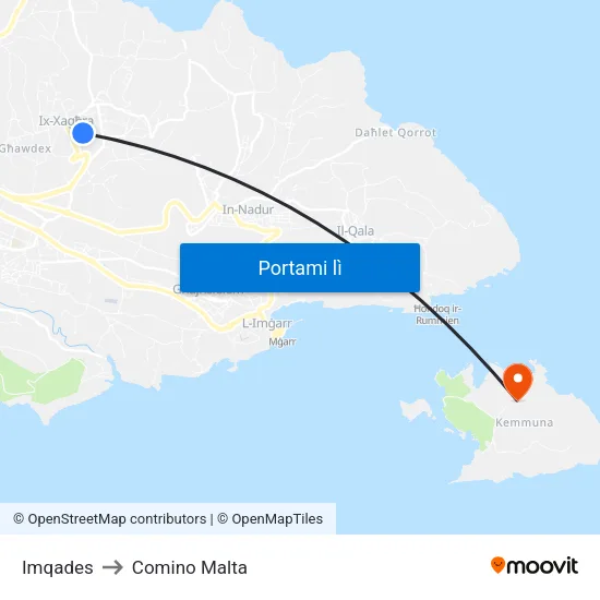 Imqades to Comino Malta map