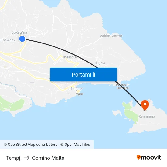 Tempji to Comino Malta map