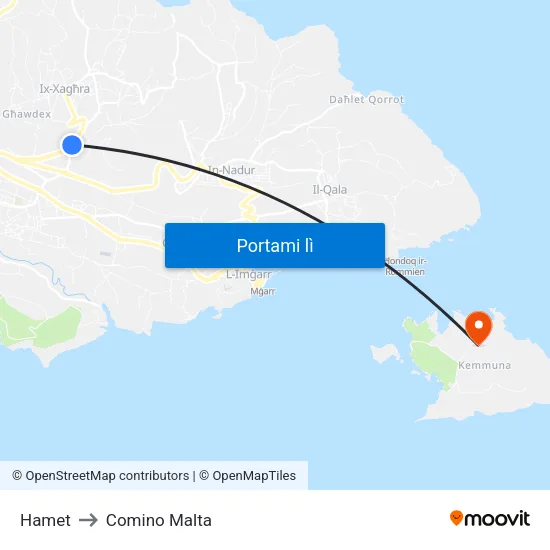 Hamet to Comino Malta map