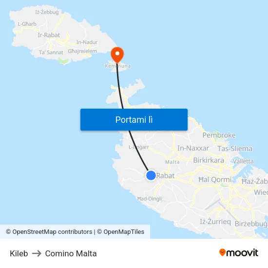 Kileb to Comino Malta map