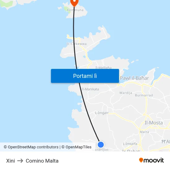 Xini to Comino Malta map