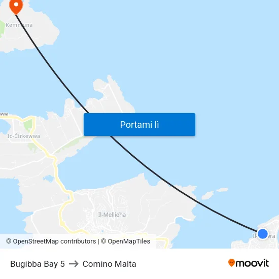 Bugibba Bay 5 to Comino Malta map