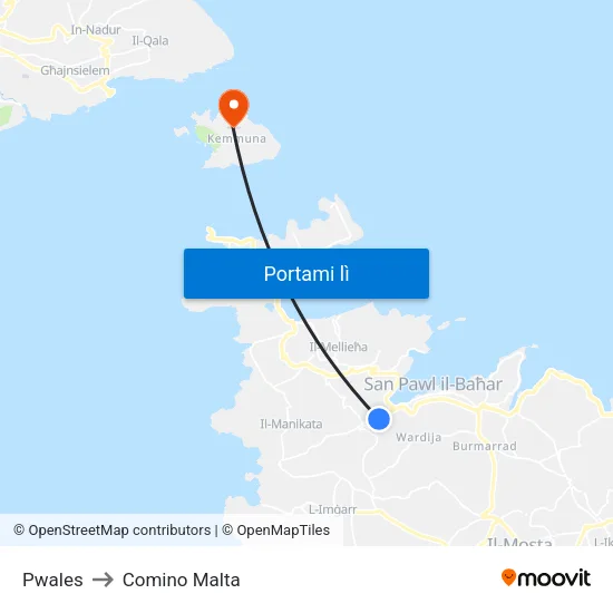 Pwales to Comino Malta map